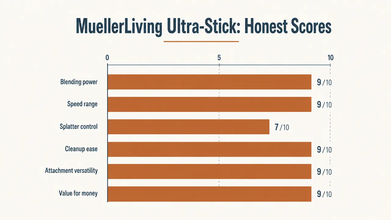 Speed dial comparison chart showing perceived output variation across 8 speed settings for the Mueller blender